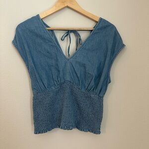 Old Navy Blue Smocked Crop Blouse